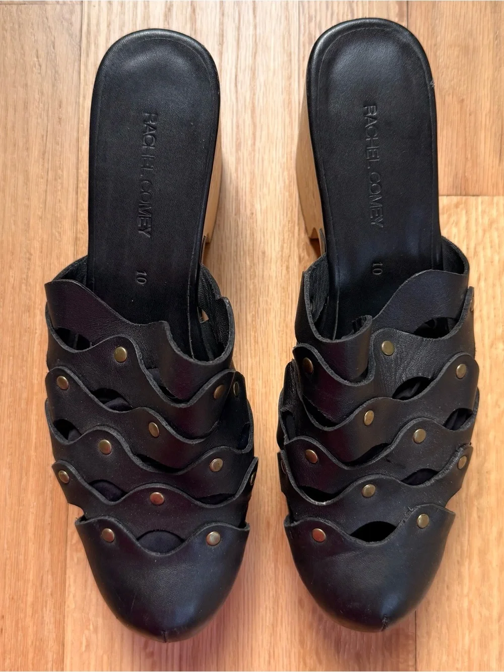 Rachel Comey Black Scalloped Stud Slide Mules - Picture 1 of 7